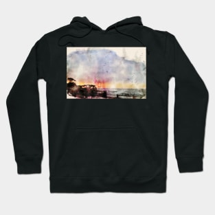 Cypress Seascape Monterey Bay 2021 Digital Watercolor Hoodie